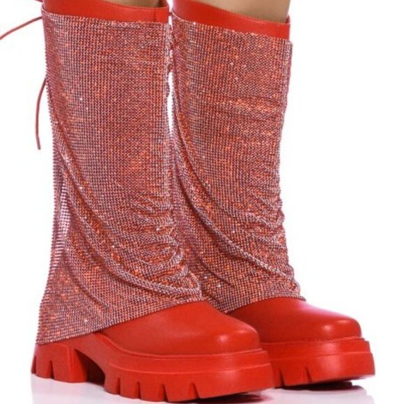 AZALEA WANG Shoes - AZALEA WANG " BLOSSOM  FULL  EMBELLISHED " BOOT IN RED ( BRAND NEW !!!)